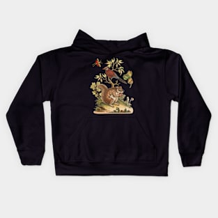 Squirrel and Bird Colorful Wildlife Illustration Kids Hoodie